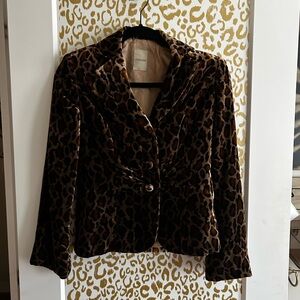 Chic Soft Velvet Silk Leopard Print Blazer